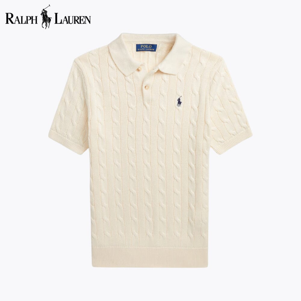 Suéter de algodón trenzado con cuello polo L.R.