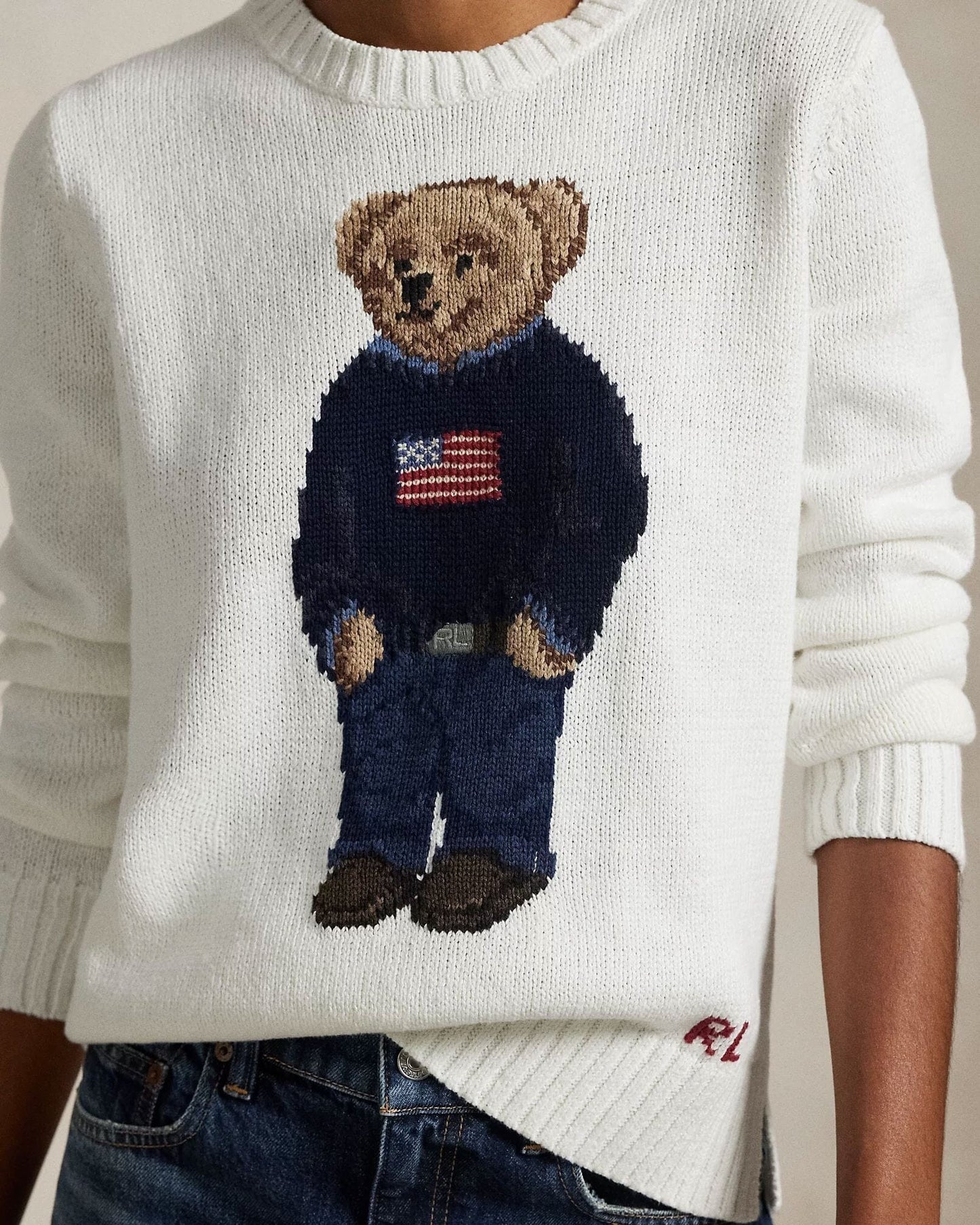 Suéter de cuello redondo L.R Polo Bear de lino y algodón