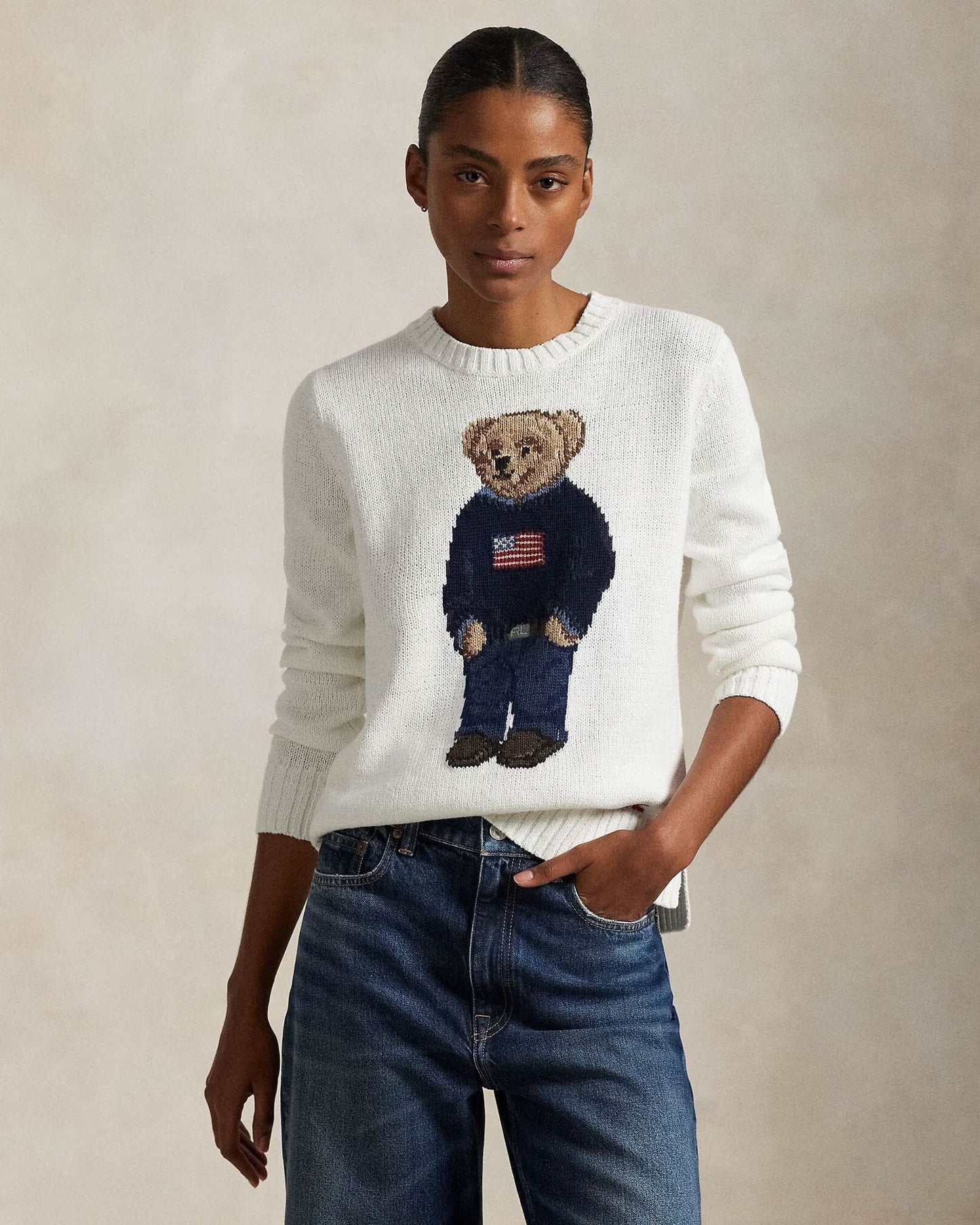 Suéter de cuello redondo L.R Polo Bear de lino y algodón