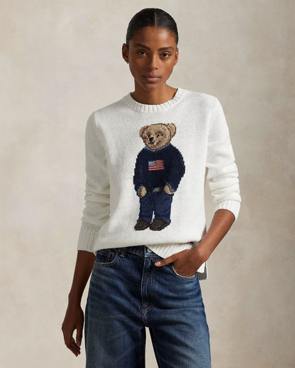 Suéter de cuello redondo L.R Polo Bear de lino y algodón